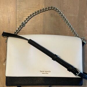 Kate Spade 2 tone crossbody, black and white with silver short chain